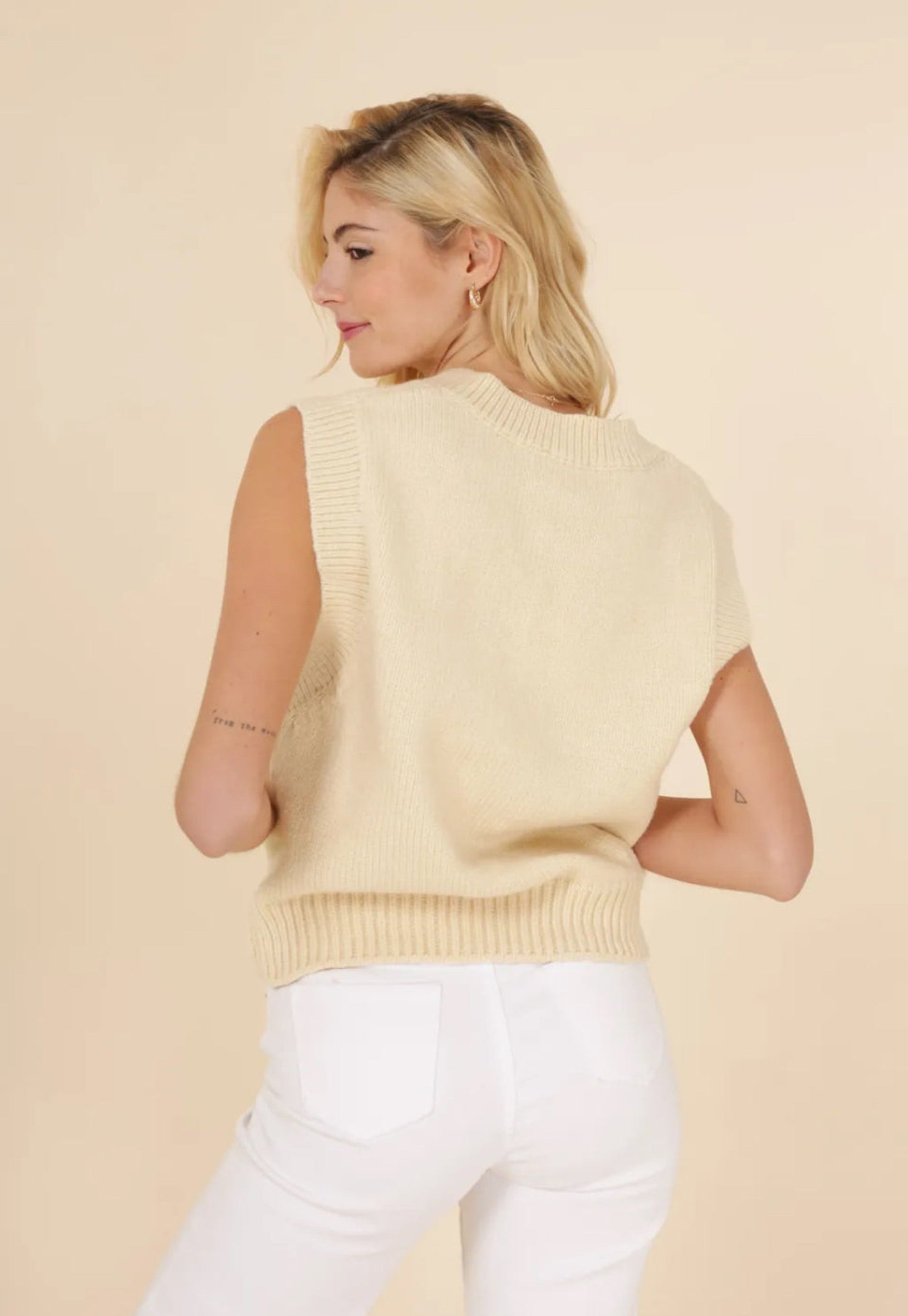 Van Der Rock V-Neck Sweater Vest in Cream, Sage, or Violet - clever alice