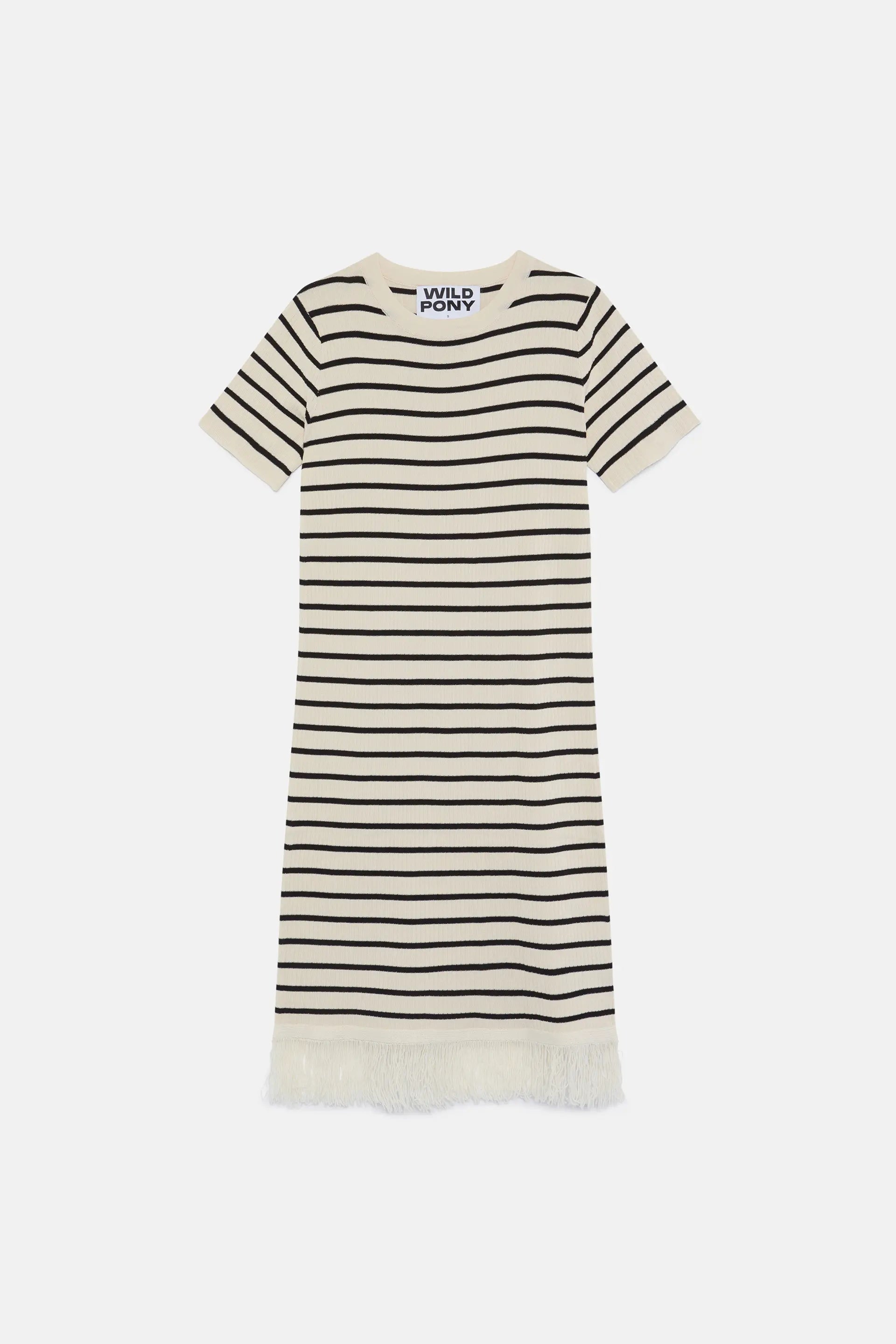 Wild Pony White striped midi dress with fringes - clever alice