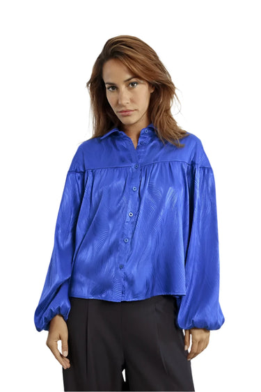 Molly Bracken Blue Loose Blouse with Metallic Effect