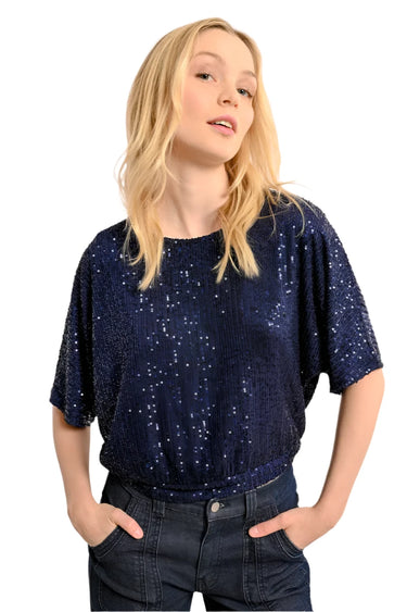 Navy Sequin Top with Open Back