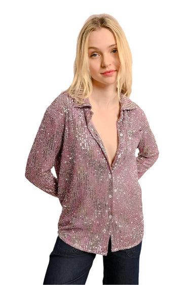 Purple Sequin Button Down Top