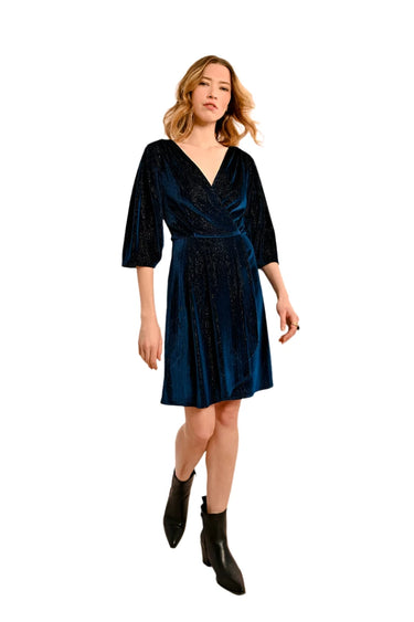 Molly Bracken Blue Short Velvet Wrap Dress