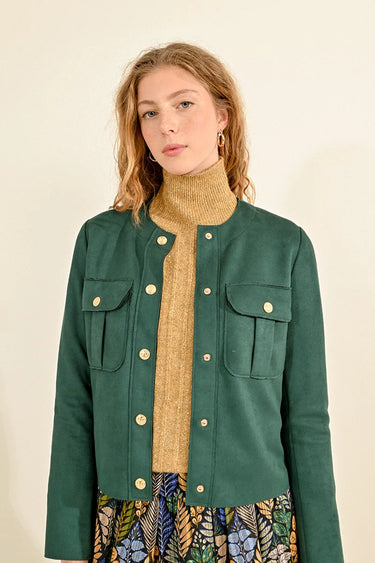 Molly Bracken Faux Suede Jacket in Dark green