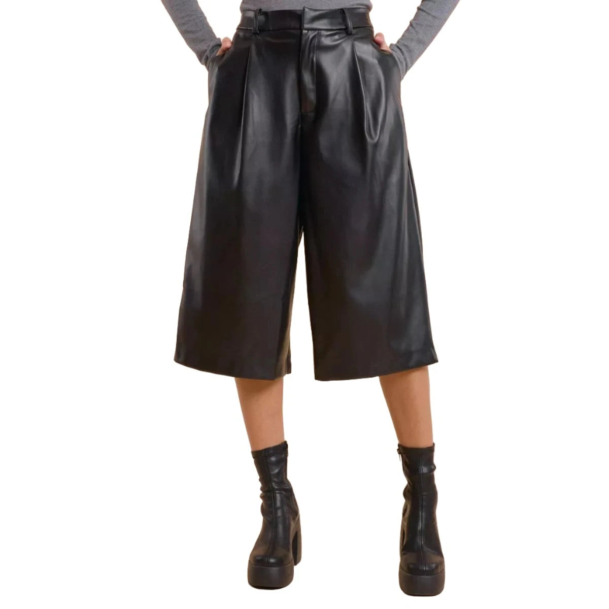 Sweewe Faux Leather Cropped Trousers in Black - clever alice