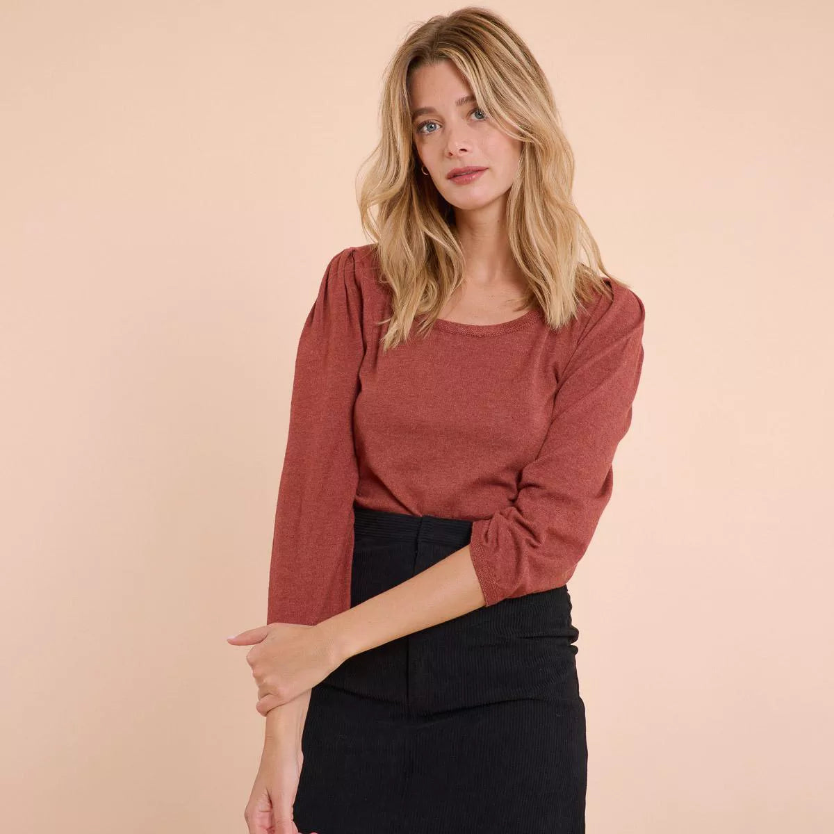 Sweewe Shoulder Pleats Sweater in Green or Rust - clever alice