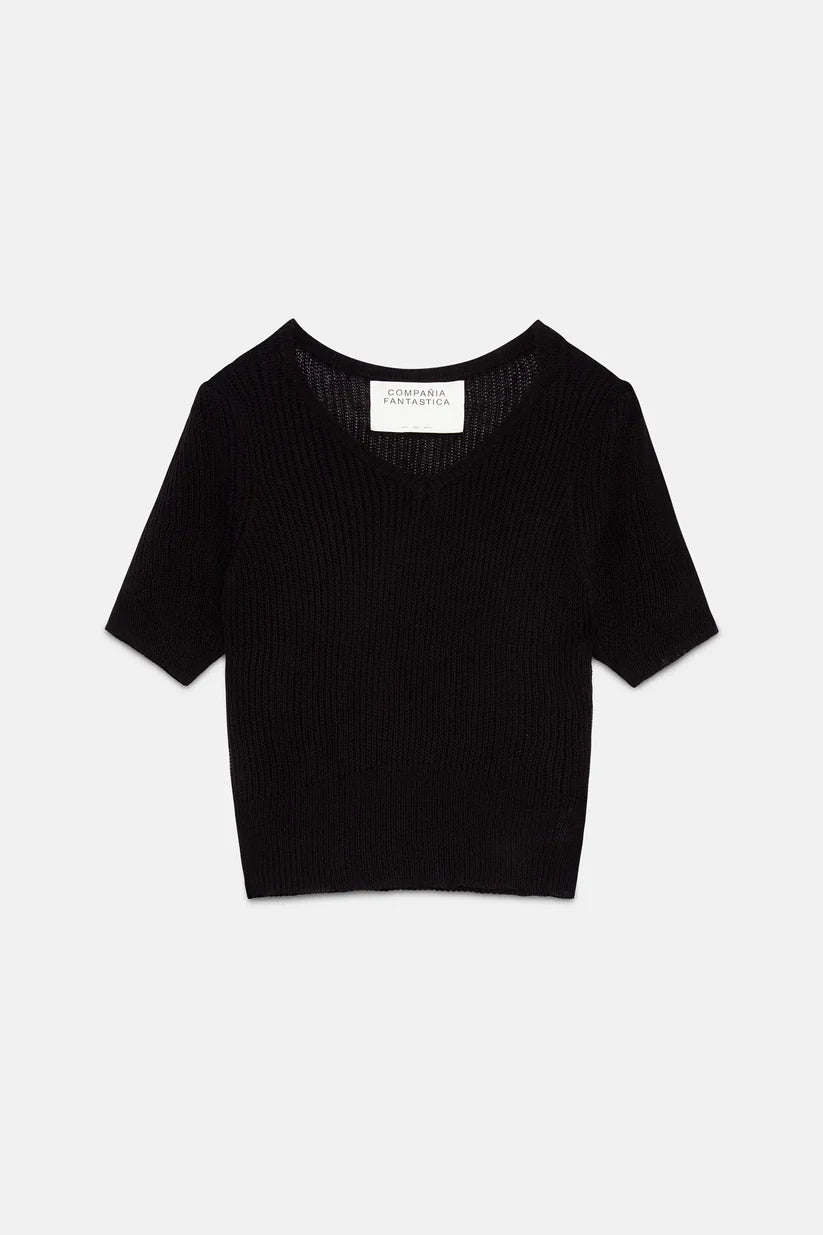Compania Fantastica Jersey Black V-neck sweater - clever alice