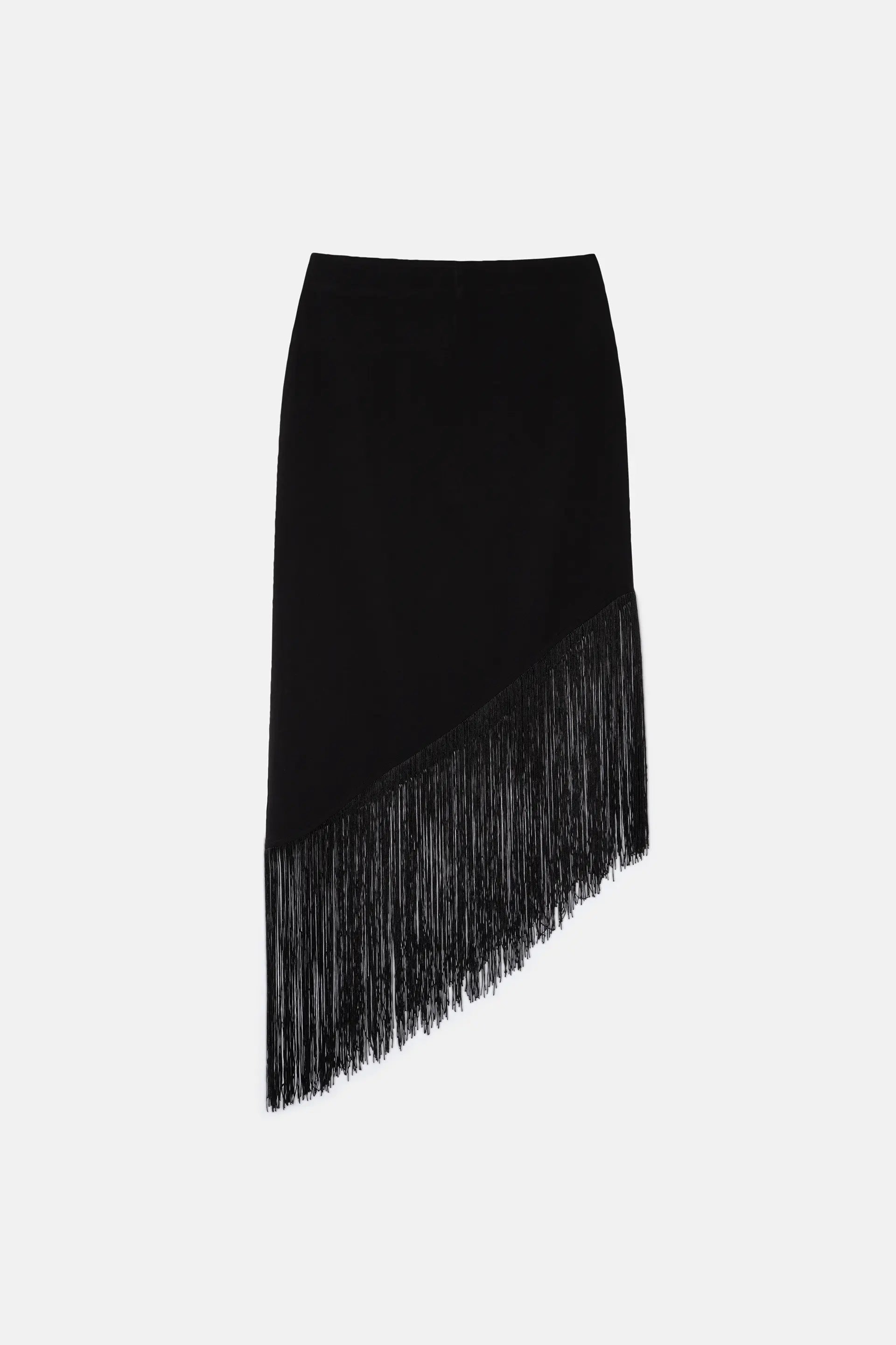 Wild Pony Black asymmetrical midi skirt with fringes - clever alice