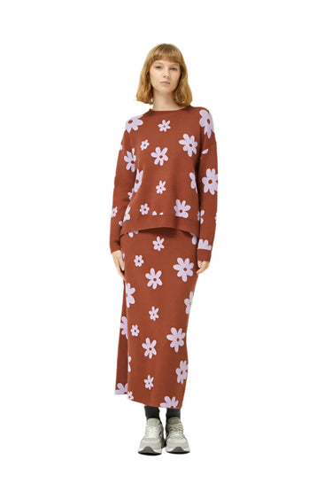 Compania Fantastica Brown Floral Print Jacqiared Knit Sweater