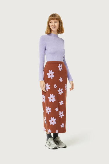 Compania Fantastica Brown floral print jacquard knit skirt