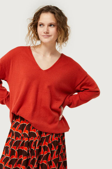 Compania Fantastica V-Neck Knitted Sweater in Orange or Tan