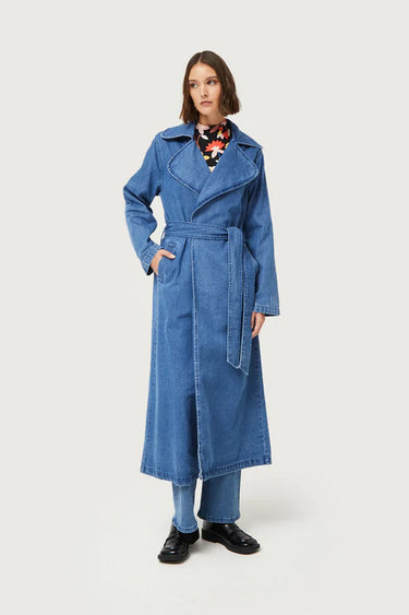 Compania Fantastica Blue denim midi trench coat