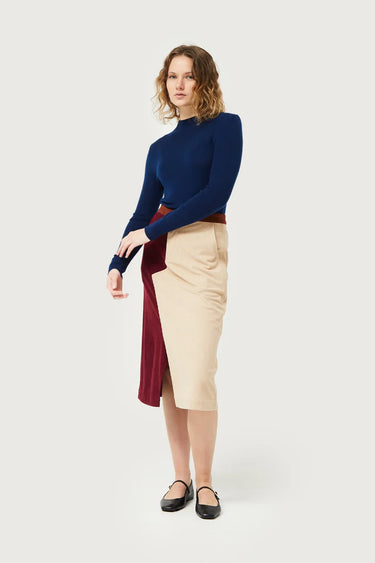 Compania Fantastica Burgundy and white corduroy midi skirt