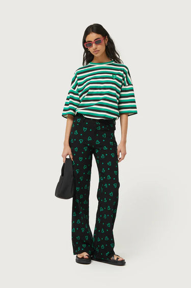 Compania Fantastica Stright Trousers with Green Heart Print