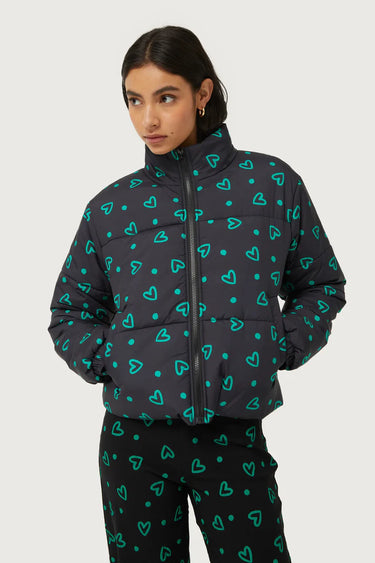 Compania Fantastica Green heart print padded coat