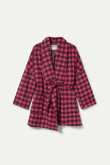 Compania Fantastica Short Coat with Pink Checkered Pattern