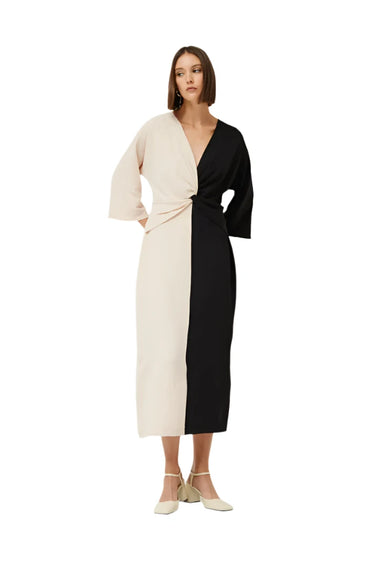 Compania Fantastica Black and White Draped Long dress