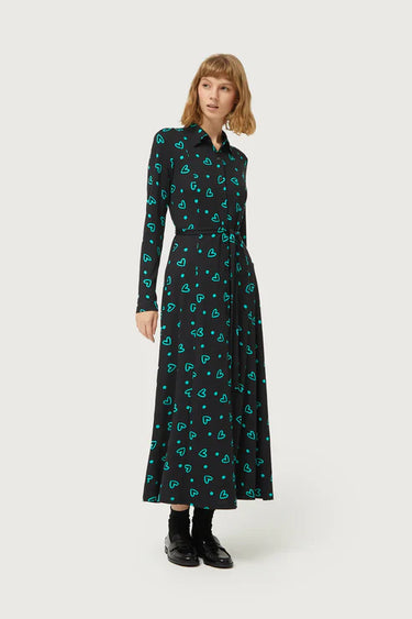 Compania Fantastica Long shirt dress with green heart print