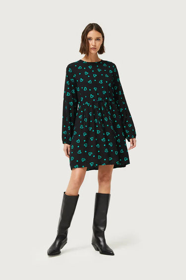 Compania Fantastica Short dress printed with green hearts