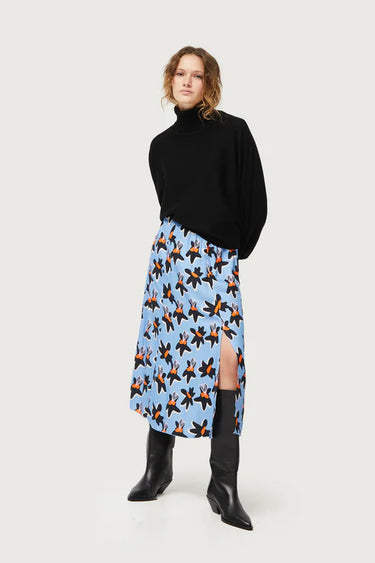 Compania Fantastica Blue Calatea floral print midi skirt