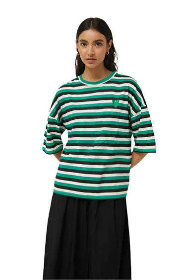 Compania Fantastica Striped T-Shirt with Green Heart Patch