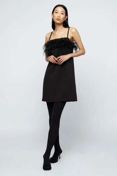 Wild Pony Short Black Crepe Feather Dress