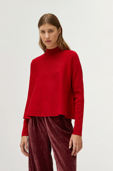 Compania Fantastica Red Mock Neck Flared Sweater