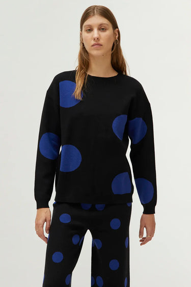 Compania Fantastica Blue polka dot printed jacquard knit sweater