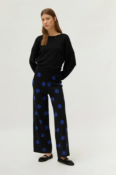 Compania Fantastica Blue polka dot printed jacquard knit pants