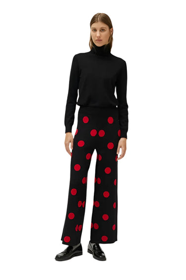 Compania Fantastica Red polka dot printed jacquard knit pants