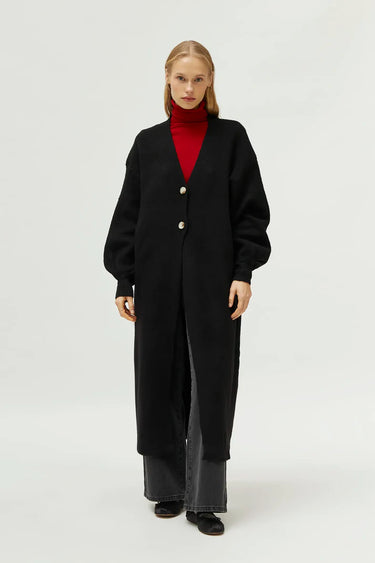 Compania Fantastica Long black v-neck coat