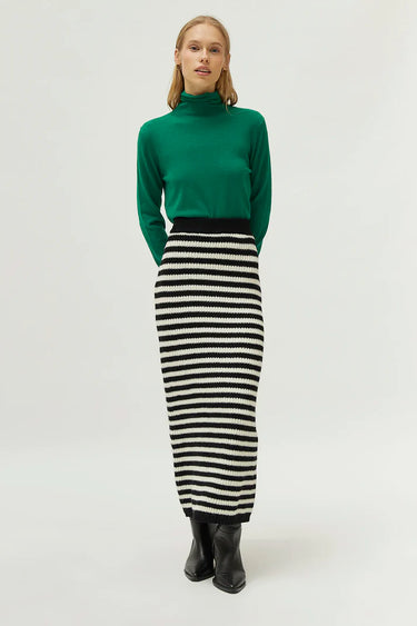 Compania Fantastica Long Black Striped Knit Skirt