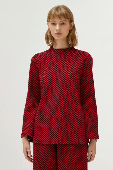 Compania Fantastica Red Jacquard Printed Knit Top