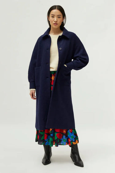 Compania Fantastica Navy blue boucle midi coat clever alice