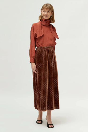 Compania Fantastica Long brown velvet skirt