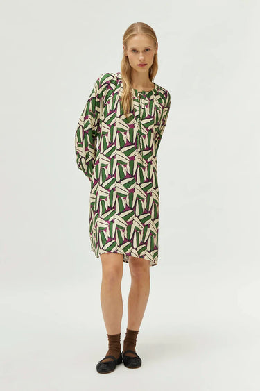 Compania Fantastica Short green geometric print dress