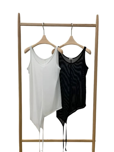 Clever Alice Sheer Asymmetrical Tank in Black