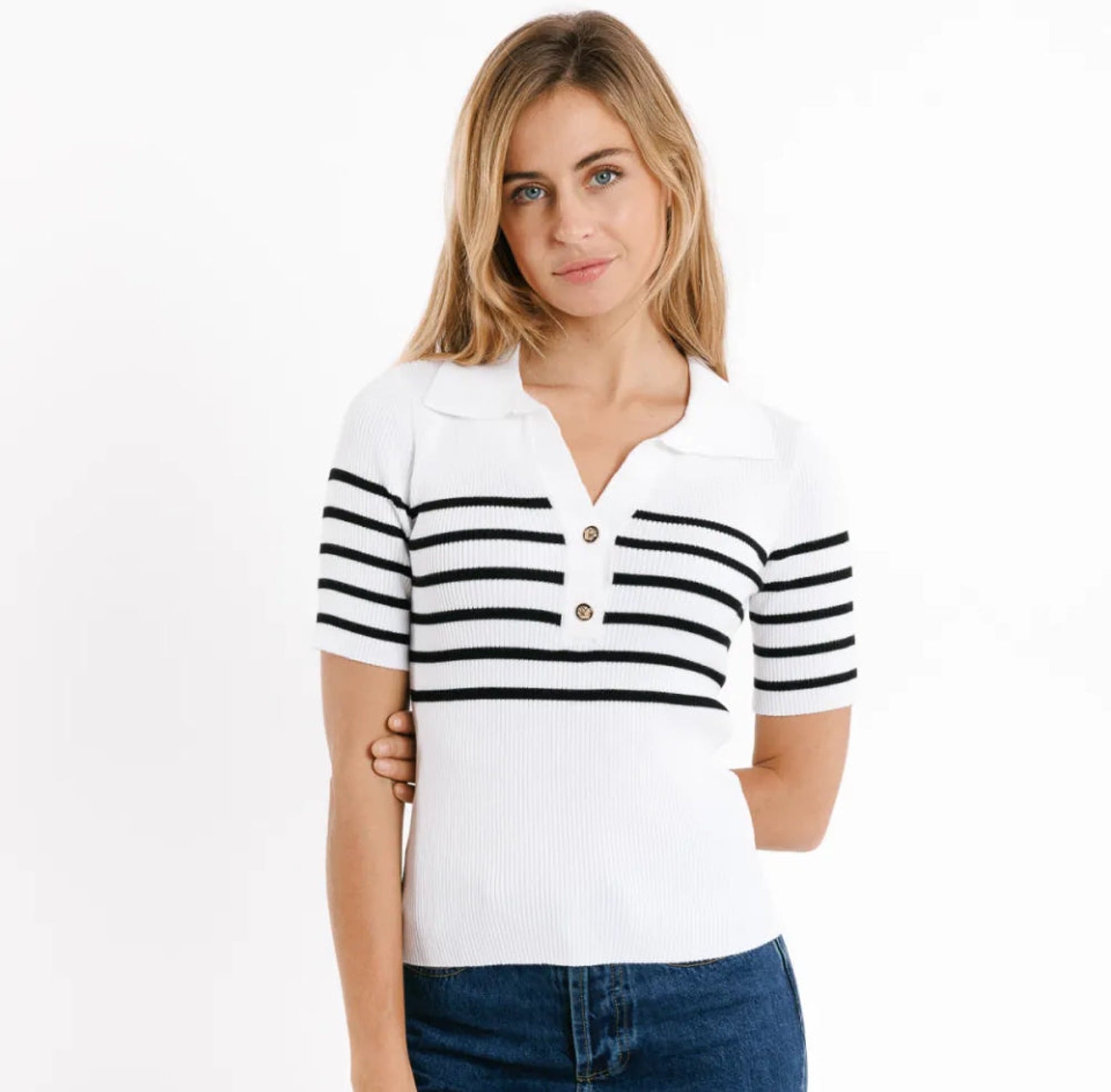 Sweewe French Polo Knit in White - clever alice