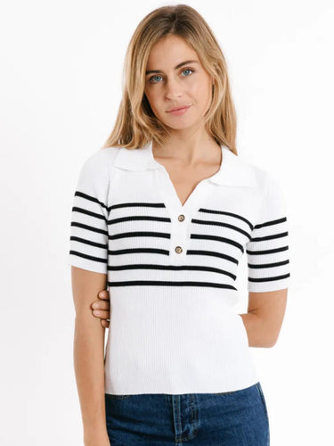 Sweewe French Polo Knit in White - clever alice