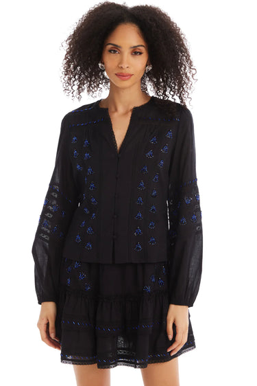 Allison New York Beaded Maya Blouse in Black