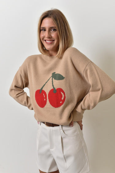 Clever Alice Cherry Sweater in Camel 