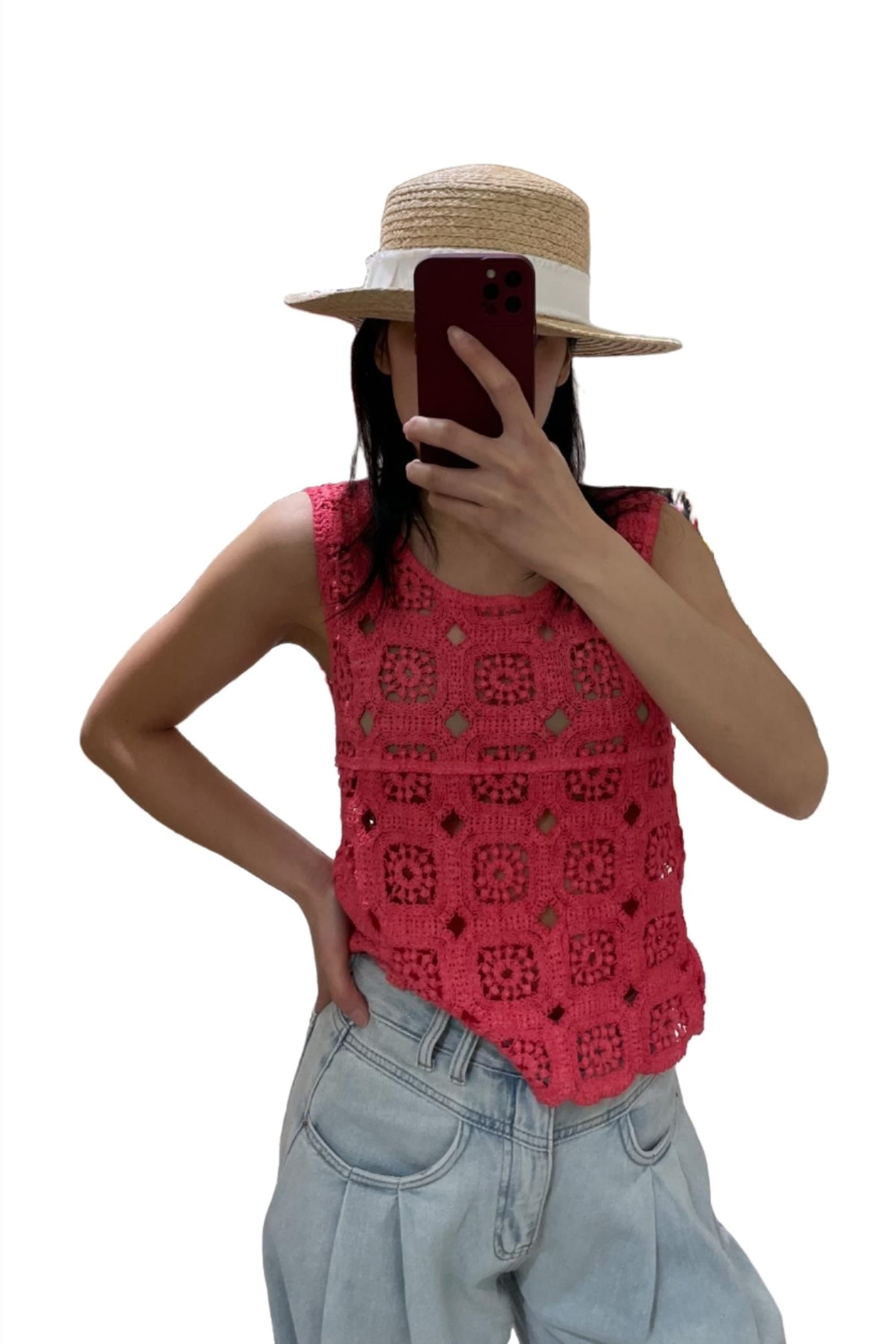 Clever Alice Crochet Tank in Red 