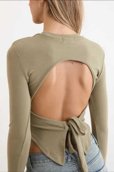 Clever Alice Backless Long-Sleeve in Sage 