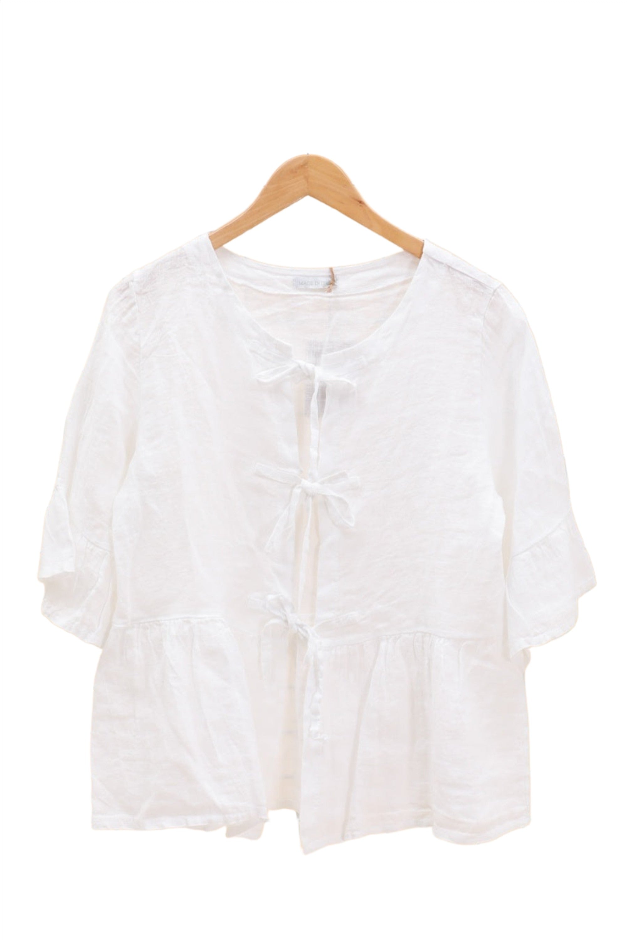 Clever Alice Tie up Bow Linen Overshirt 