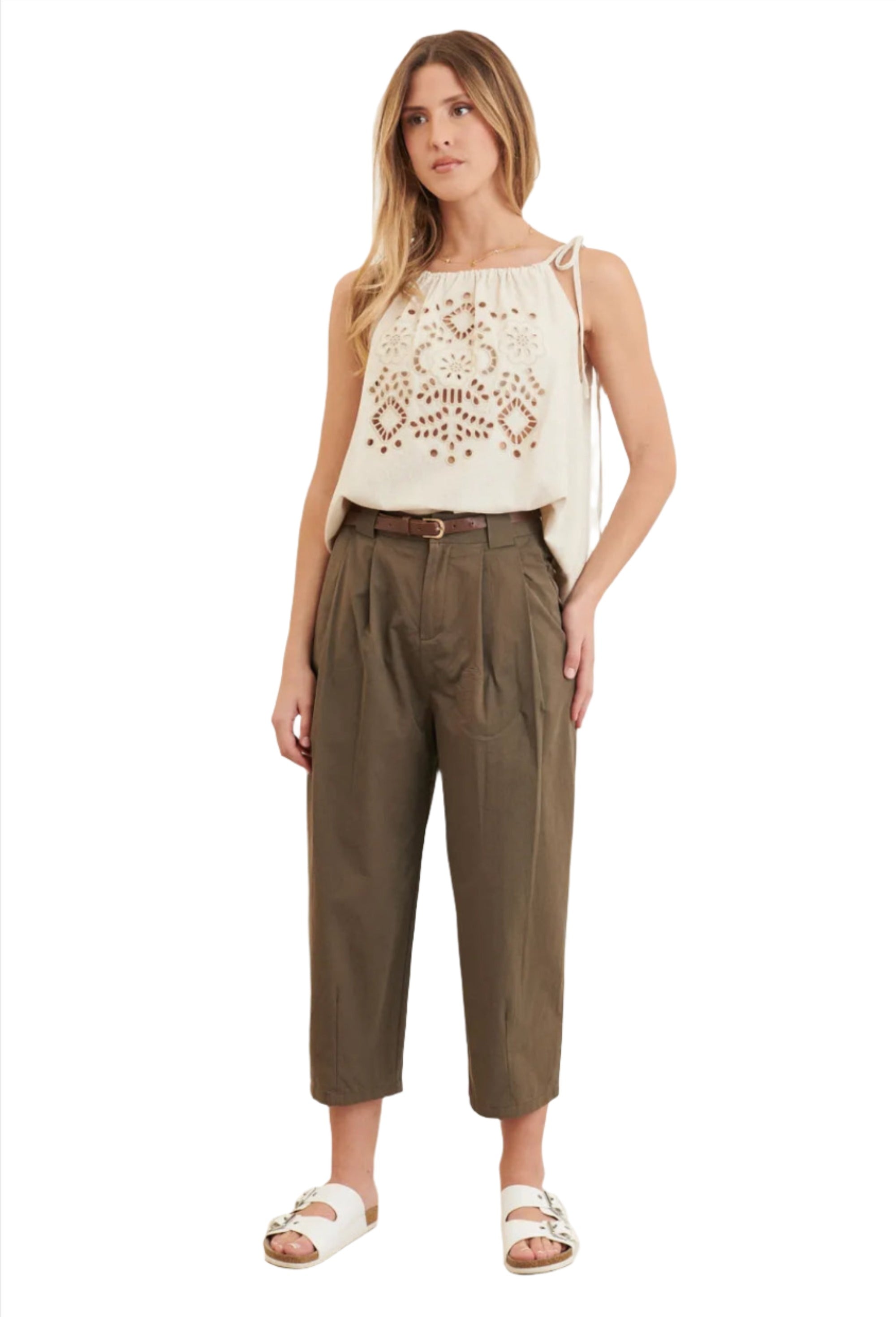 Clever Alice Cropped Pant in Olive Green 
