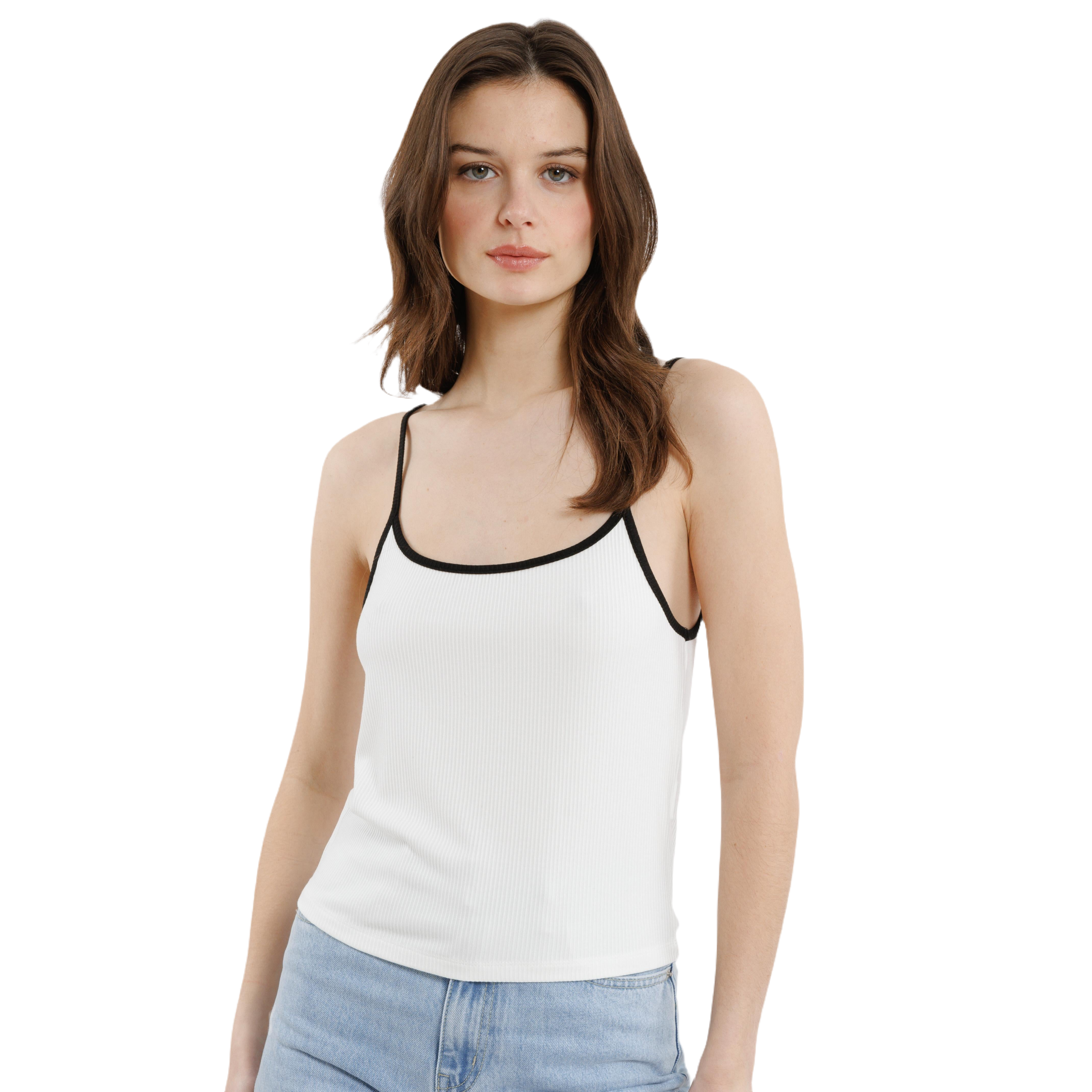 Sweewe Paris Ribbed Tank in White with Black Straps