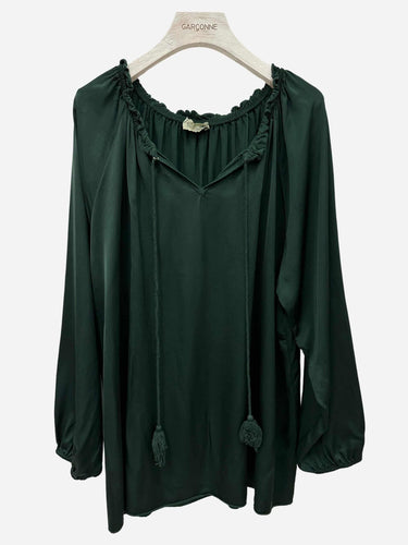 GARÇONNE Silky V-Neck Top in Green 