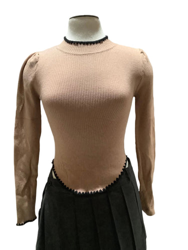 Heartloom Tan With Black Detail Knit Long Sleeve Top 