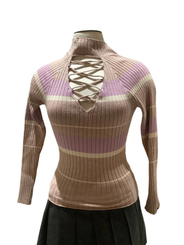 Heartloom Pink Striped V-Neck Knit Long Sleeve 