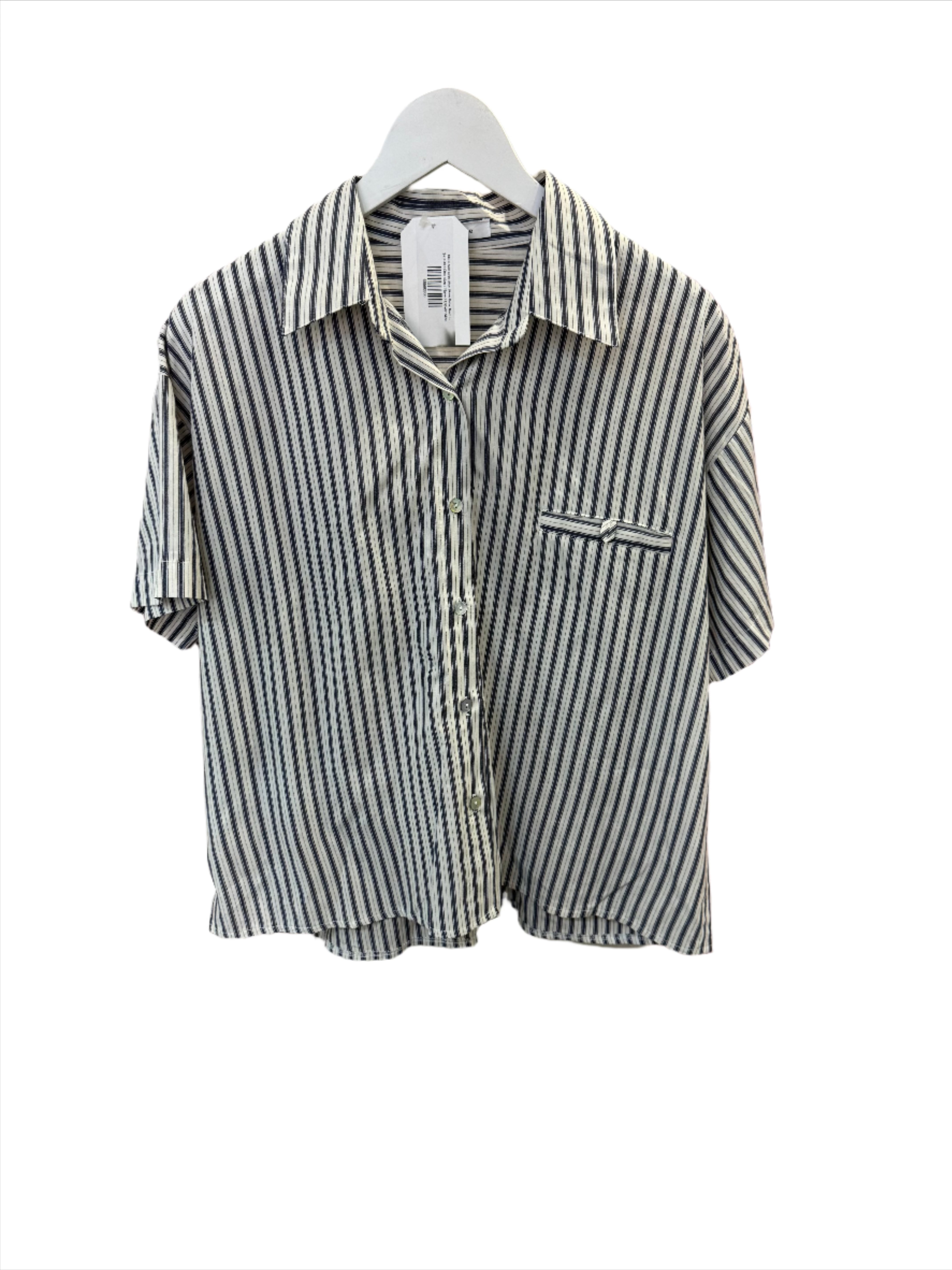 Clever Alice Stripe Short Sleeve Button Down in Sky or Navy