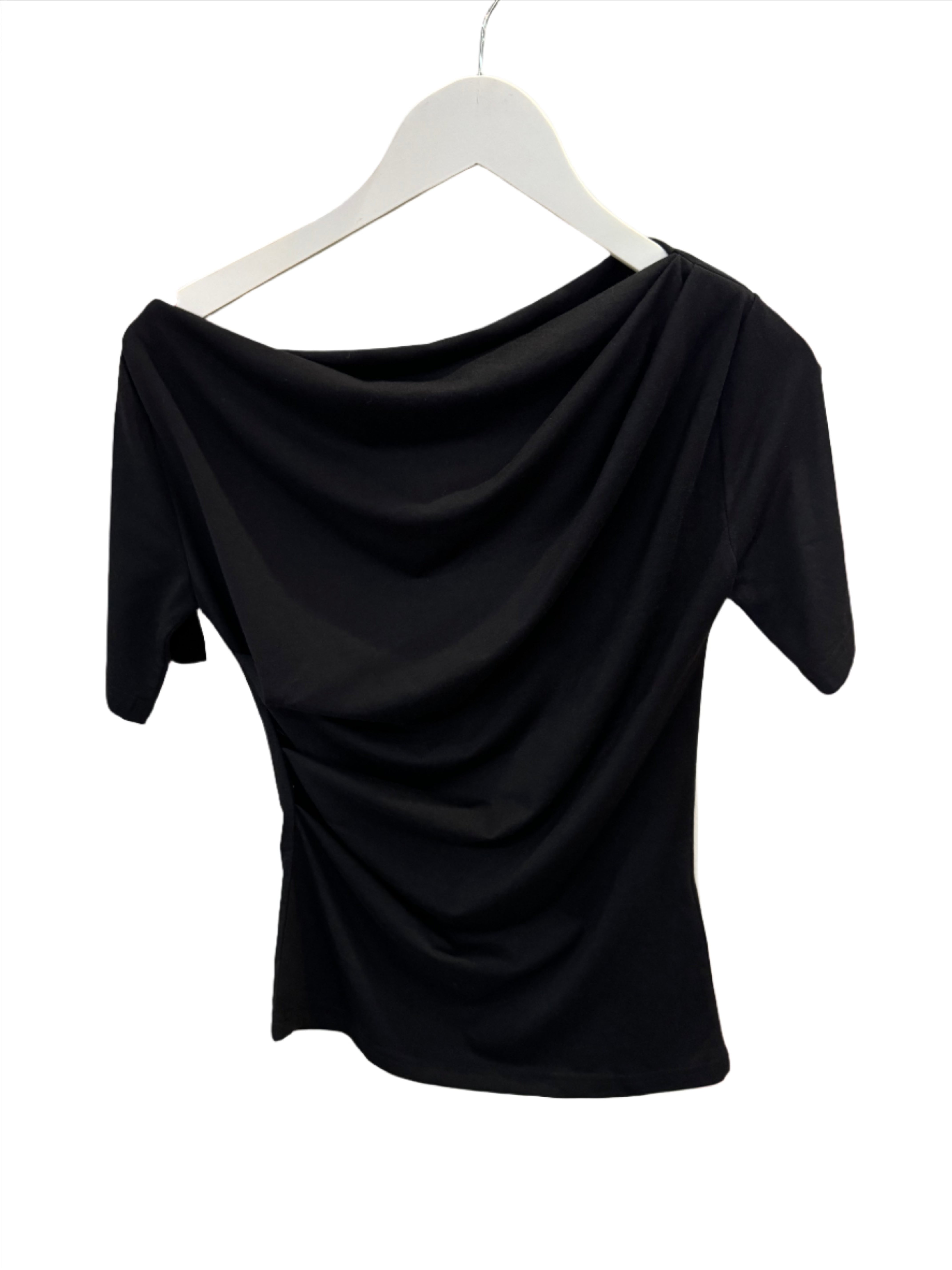 Clever Alice Off Shoulder Shirring Tee in Black or White